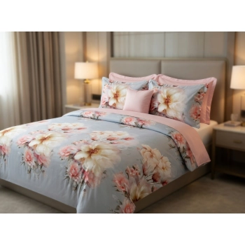 Pościel bawełna 160x200 eleganckie kwiaty z prześcieradłem – komplet premium 4cz PK819